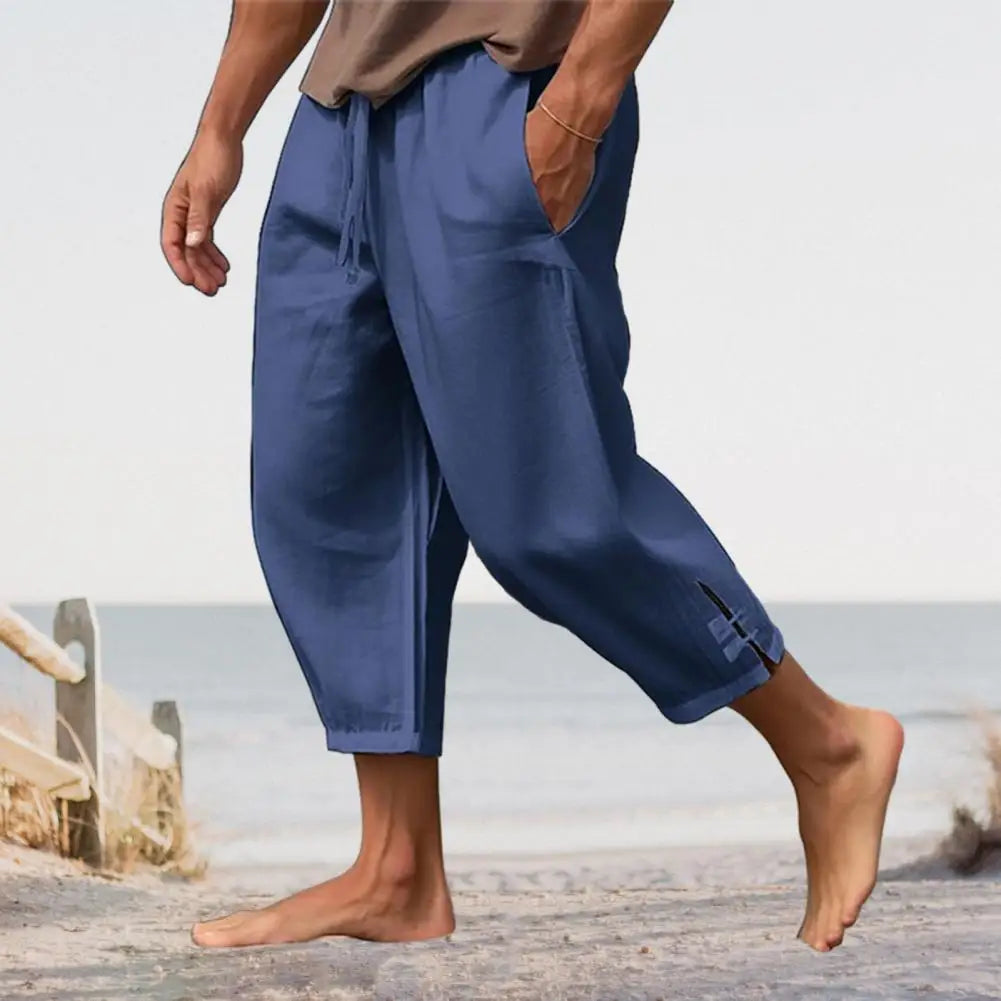 2024 Linen Pants For Men Baggy Large Pocket Bandage Oversize Trousers Loose Harem Casual Pants Male