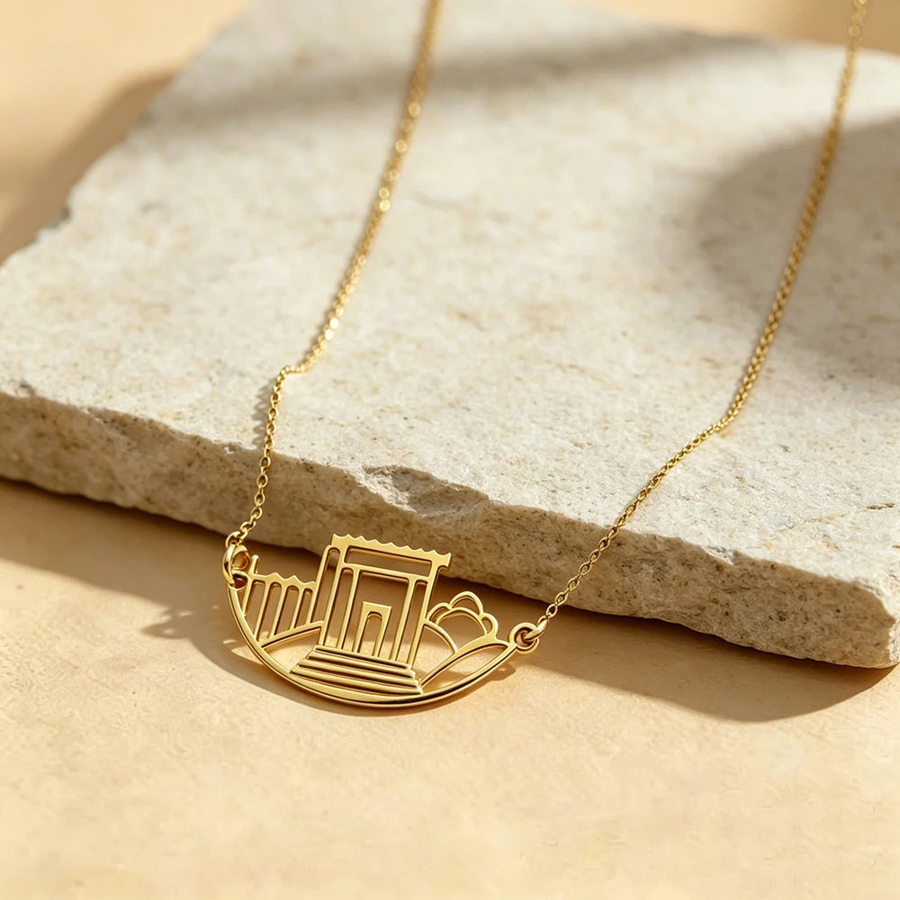Jerusalem Holy Temple Stainless Steel Gold Color Beit HaMikdash Necklace  Necklaces Women Jewish Jewelry Gift