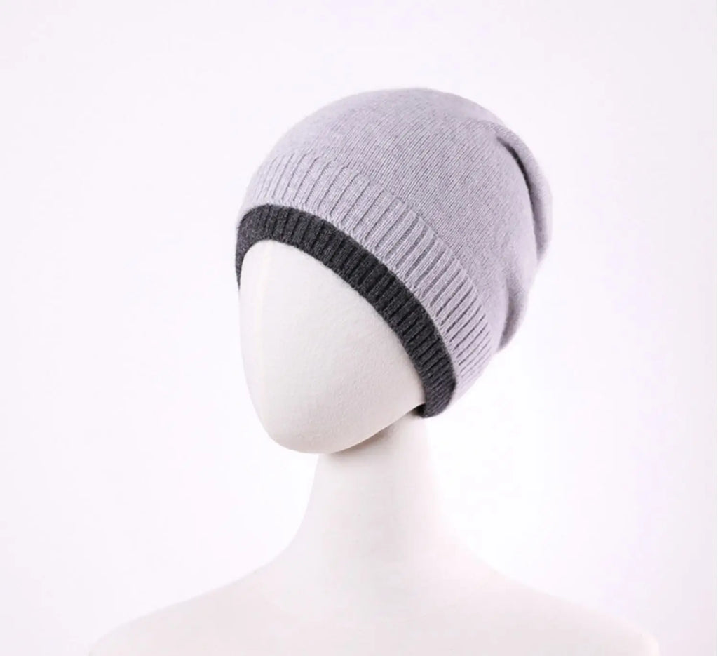 Women's 100% Wool Knitted Hat Winter Warm Windproof Fake Double Layer Korean Japanese Style Color Block Fashionable