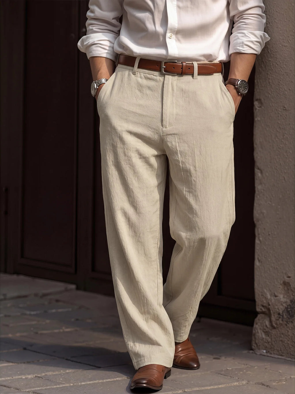 Men linen Pants 2026 Spring and Autumn New American Linen Pants Simple Cotton Blended Solid Color Versatile Casual Pants for Men