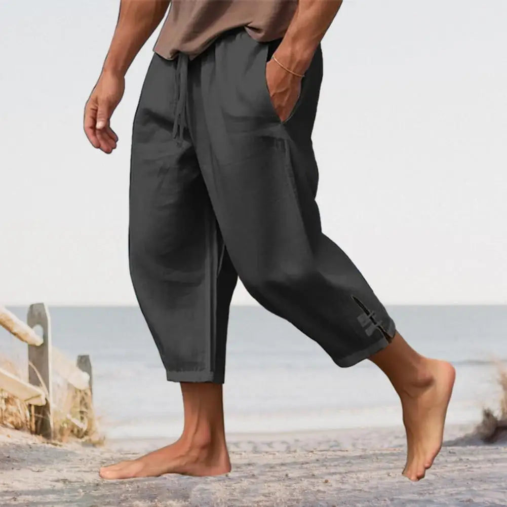 2024 Linen Pants For Men Baggy Large Pocket Bandage Oversize Trousers Loose Harem Casual Pants Male