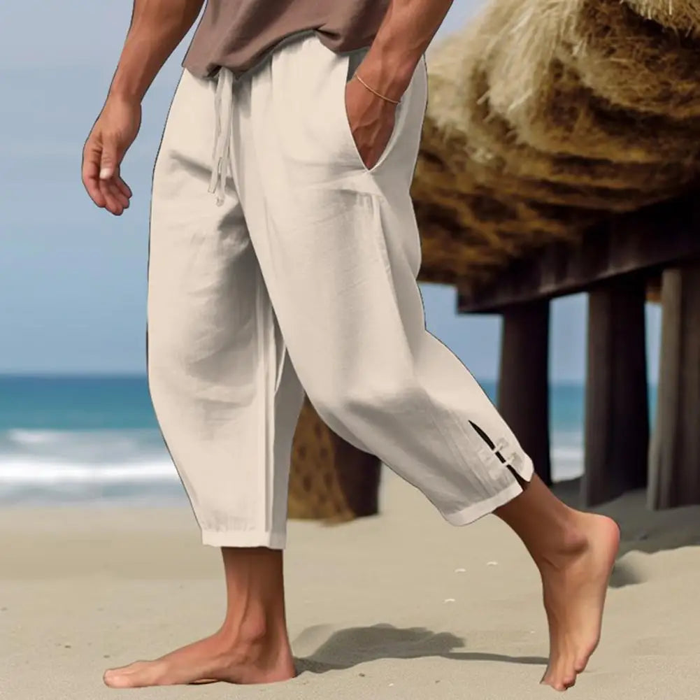 2024 Linen Pants For Men Baggy Large Pocket Bandage Oversize Trousers Loose Harem Casual Pants Male