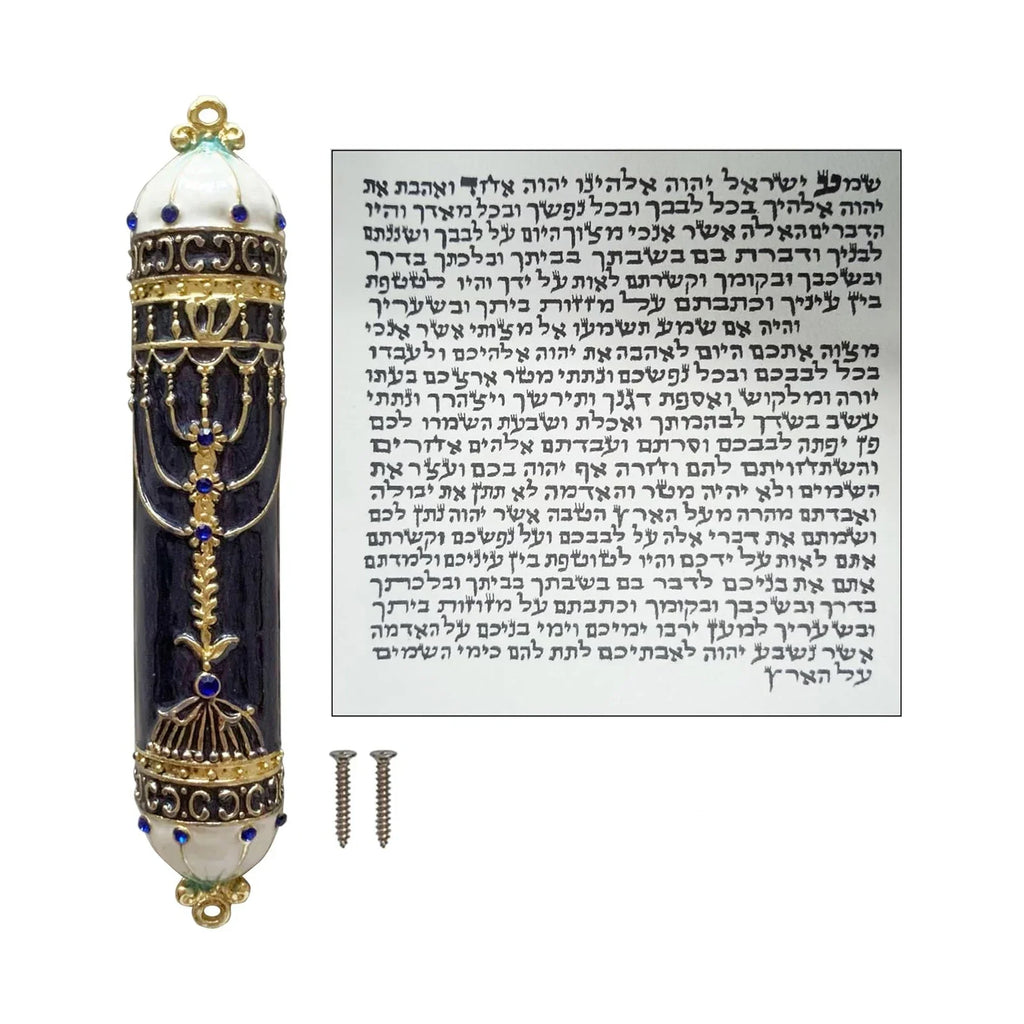 Hand Painted Door Mezuzah Ornament with Screw Zinc Alloy Jewish Mezuzah Case Cover Delicate Embellished Door Wall Hanukkah Decor