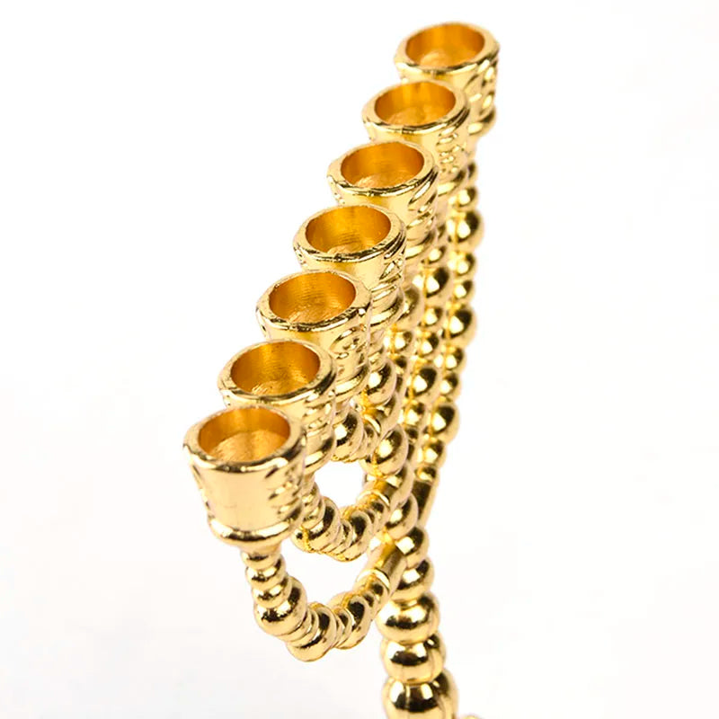 ABUN-Golden Jewish Menorah Candle-Holders Religions Candelabra Hanukkah Candlesticks 7 Branch Menorah