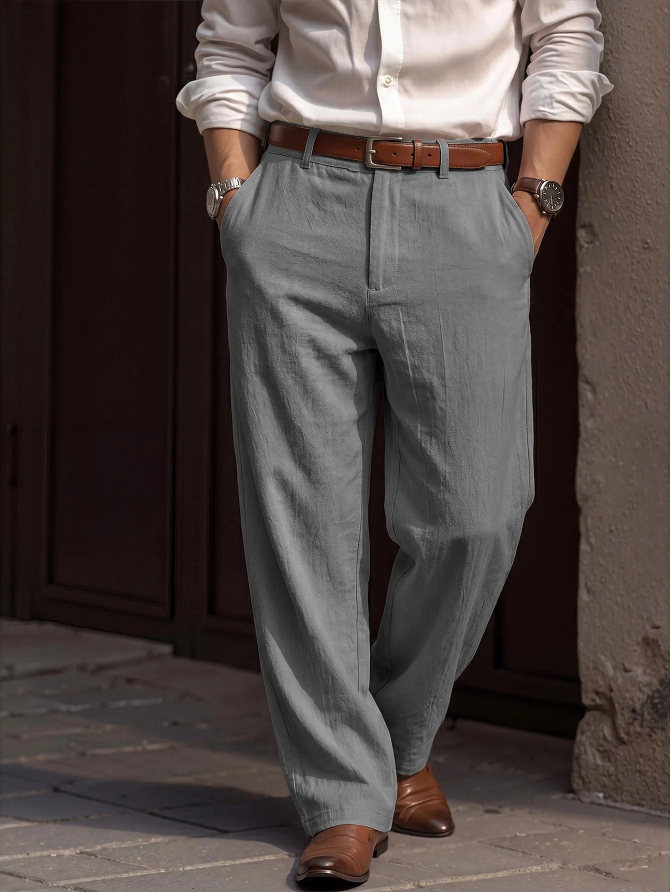 Men linen Pants 2026 Spring and Autumn New American Linen Pants Simple Cotton Blended Solid Color Versatile Casual Pants for Men