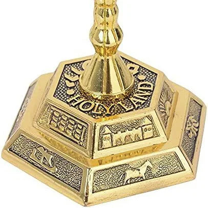 12 Tribes of Israel Menorah, Jerusalem Temple 7 Branch Jewish Candle Holder Gold