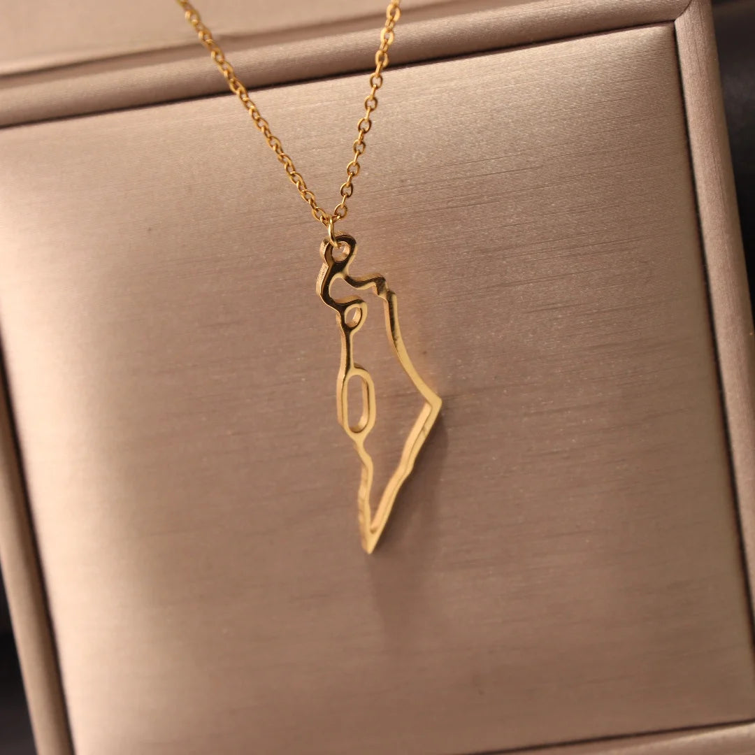 Jewish Israel Map Pendant Choker Chain Stainless Steel Country Geography Necklace for Women Jewelry Judaism Gift 2024 New