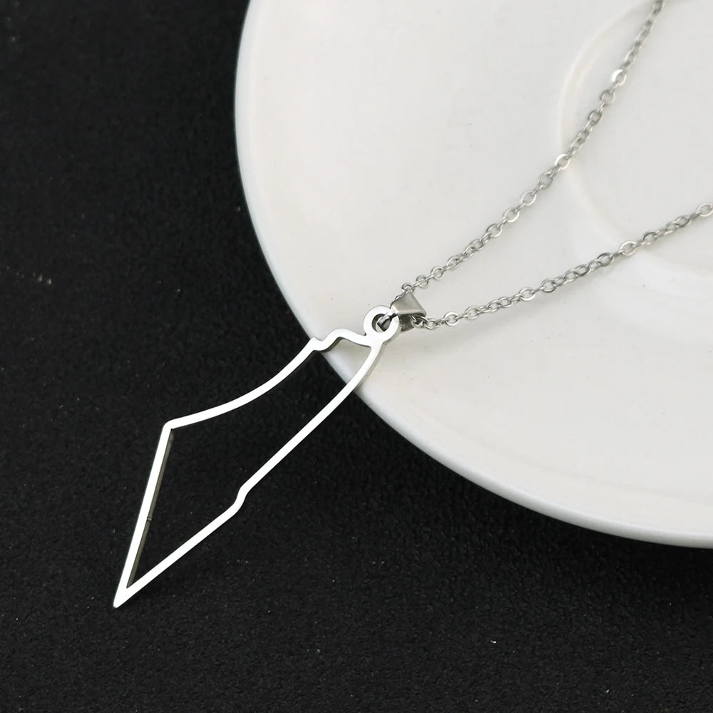 Jewish Israel Country Map Stainless Steel Gold Color Pendant Necklace For Men Women Arabic Choker Chain Amulet Jewelry Gift