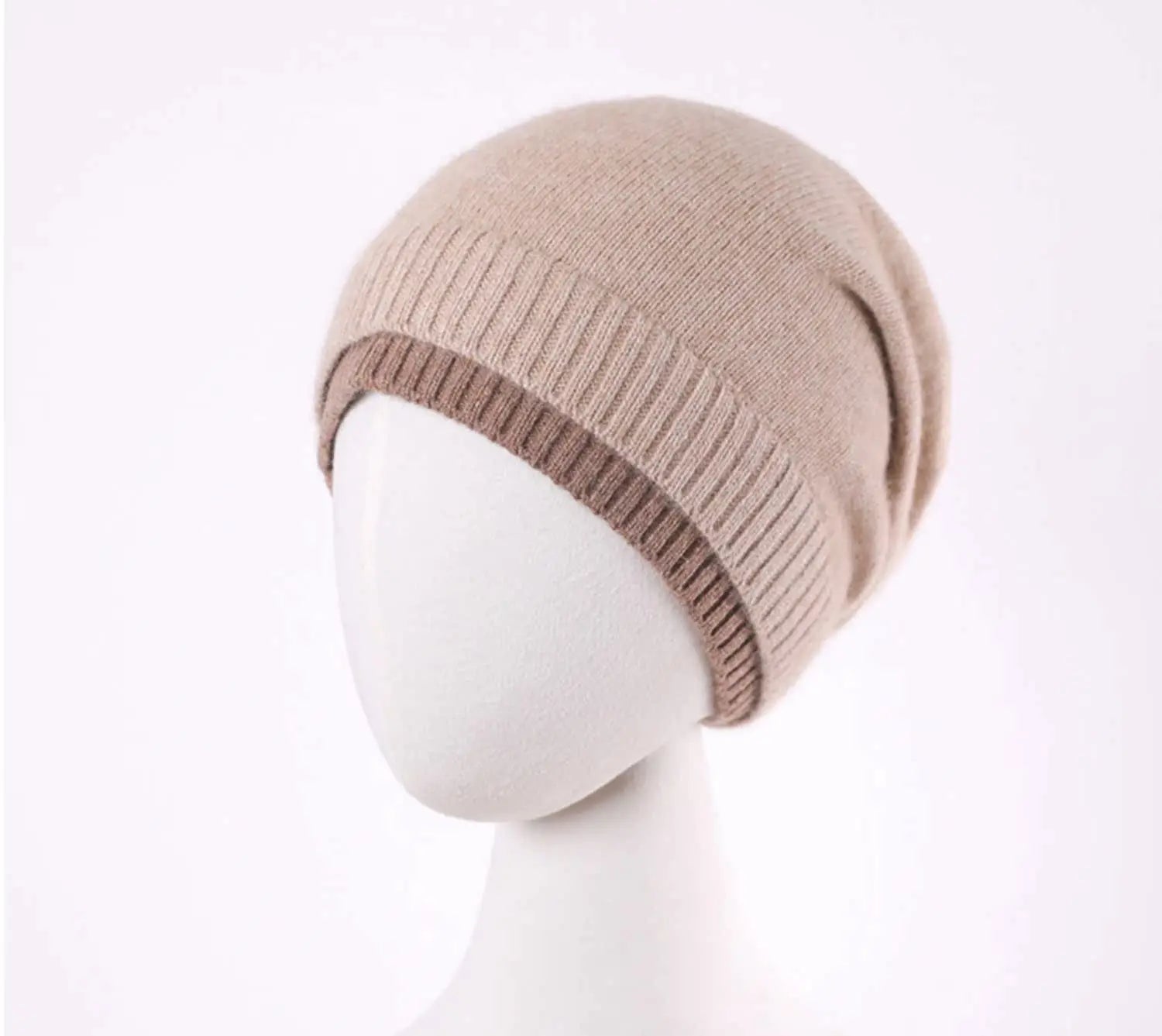 Women's 100% Wool Knitted Hat Winter Warm Windproof Fake Double Layer Korean Japanese Style Color Block Fashionable