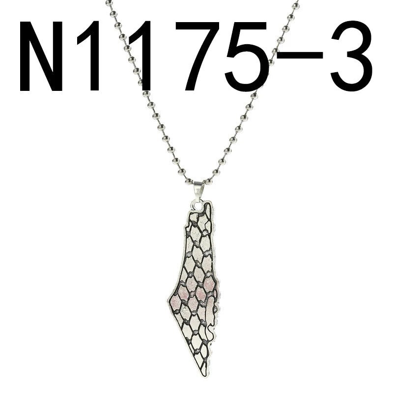 Jewish Israel Country Map Stainless Steel Gold Color Pendant Necklace For Men Women Arabic Choker Chain Amulet Jewelry Gift
