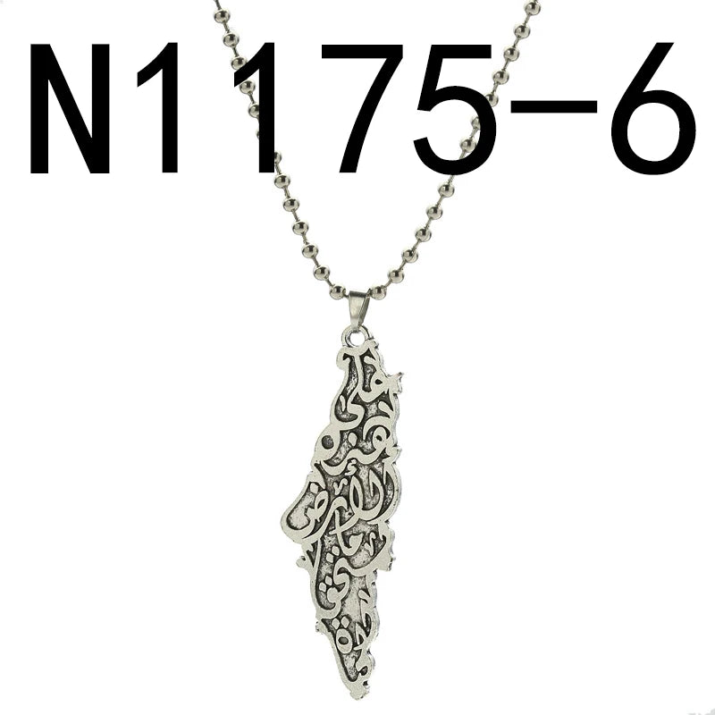 Jewish Israel Country Map Stainless Steel Gold Color Pendant Necklace For Men Women Arabic Choker Chain Amulet Jewelry Gift