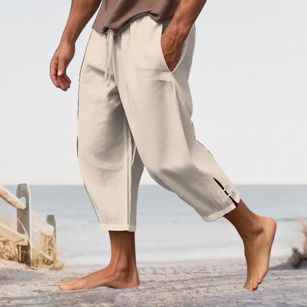 2024 Linen Pants For Men Baggy Large Pocket Bandage Oversize Trousers Loose Harem Casual Pants Male