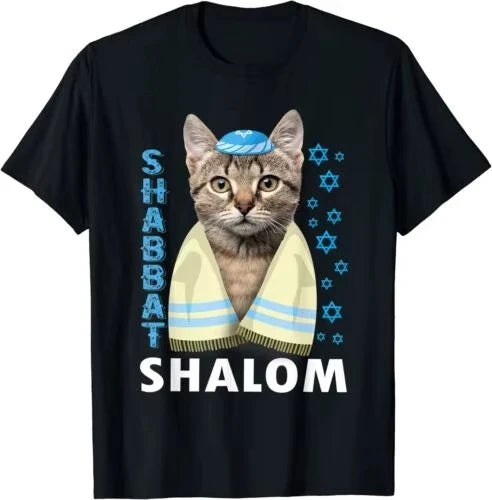 Funny Cute Jewish Cat Shabbat Shalom Wearing A Kippah Shirt Men Women Clothing Fashion Summer Streetwear Graphic T-shirts