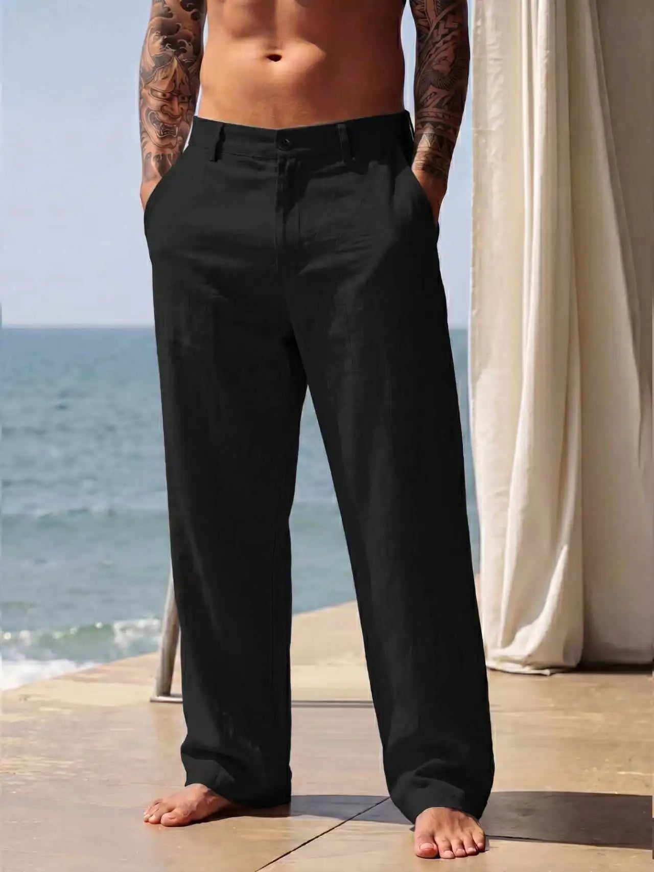 Men linen Pants 2026 Spring and Autumn New American Linen Pants Simple Cotton Blended Solid Color Versatile Casual Pants for Men