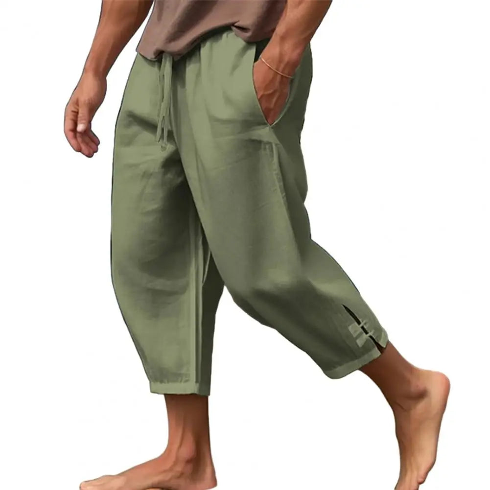 2024 Linen Pants For Men Baggy Large Pocket Bandage Oversize Trousers Loose Harem Casual Pants Male