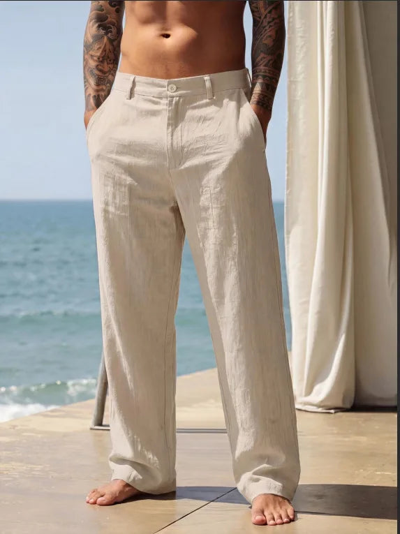 Men linen Pants 2026 Spring and Autumn New American Linen Pants Simple Cotton Blended Solid Color Versatile Casual Pants for Men