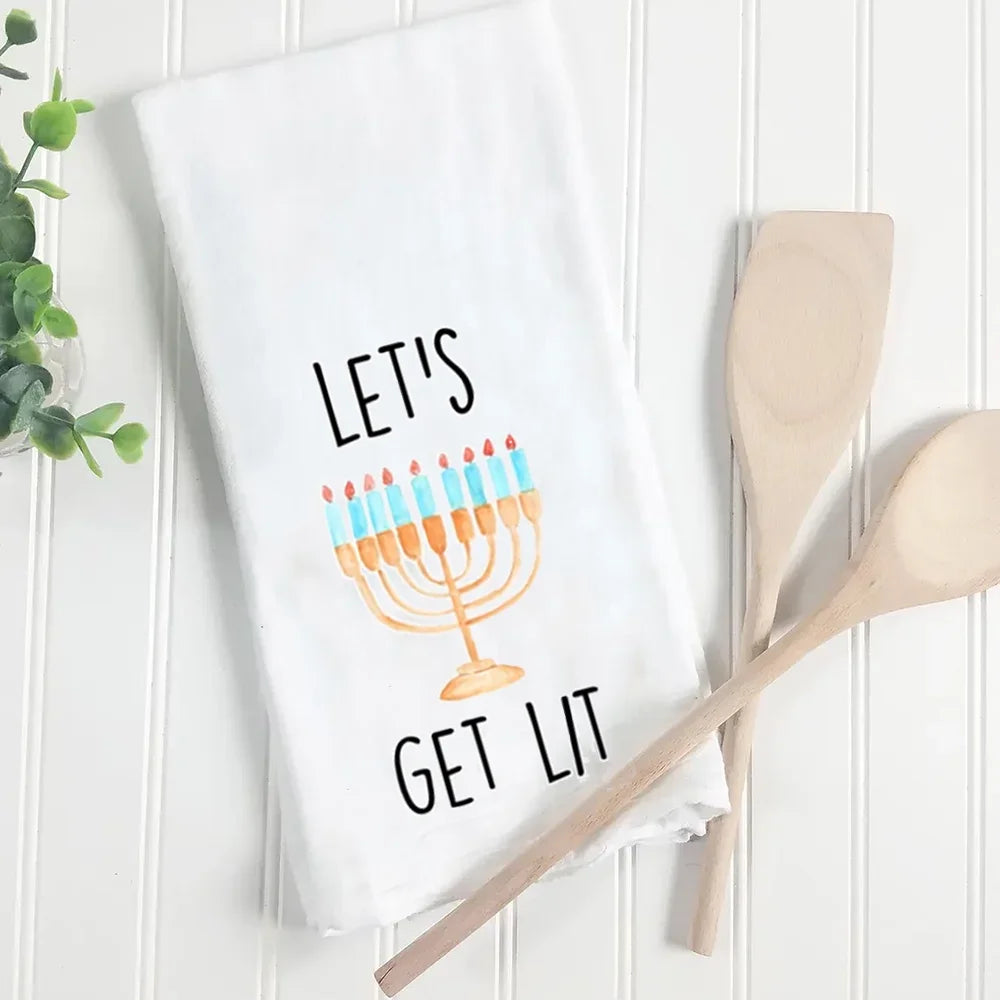 Jewish Tea Towel Jewish Kitchen Decor Rosh Hashanah Kitchen Decor Hanukkah Dishtowel Housewarming Hostess Gift Shabbat Shalom