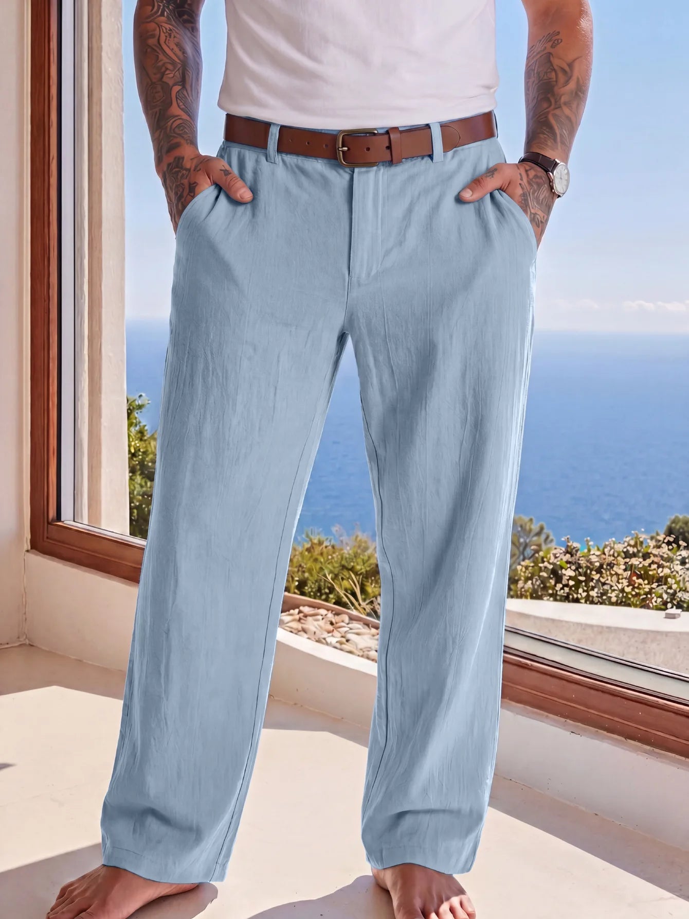 Men linen Pants 2026 Spring and Autumn New American Linen Pants Simple Cotton Blended Solid Color Versatile Casual Pants for Men