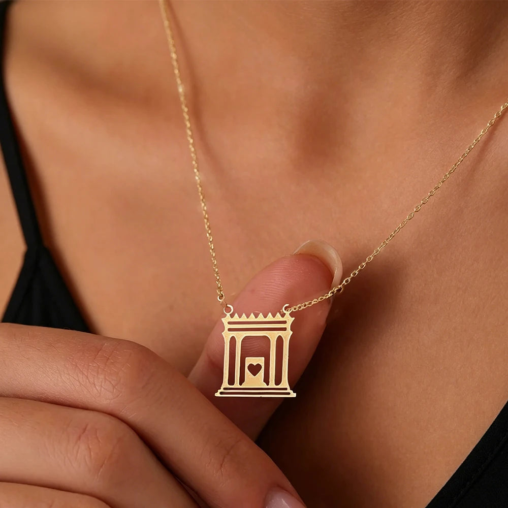 Jerusalem Holy Temple Stainless Steel Gold Color Beit HaMikdash Necklace  Necklaces Women Jewish Jewelry Gift