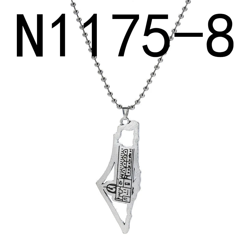 Jewish Israel Country Map Stainless Steel Gold Color Pendant Necklace For Men Women Arabic Choker Chain Amulet Jewelry Gift