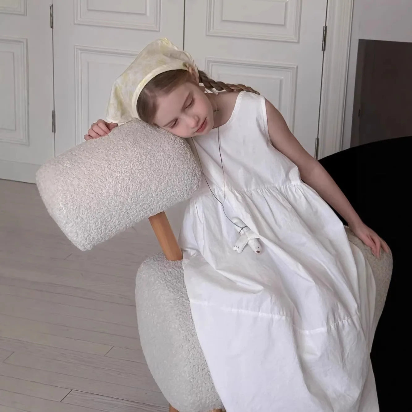Girls White Cotton Dress 2026 Summer New Children Casual Wear Sleeveless Vest Medium and Long Dress
