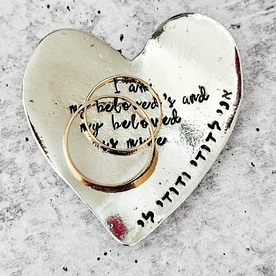 I am my Beloved's Heart Shaped Pewter Ring Dish
