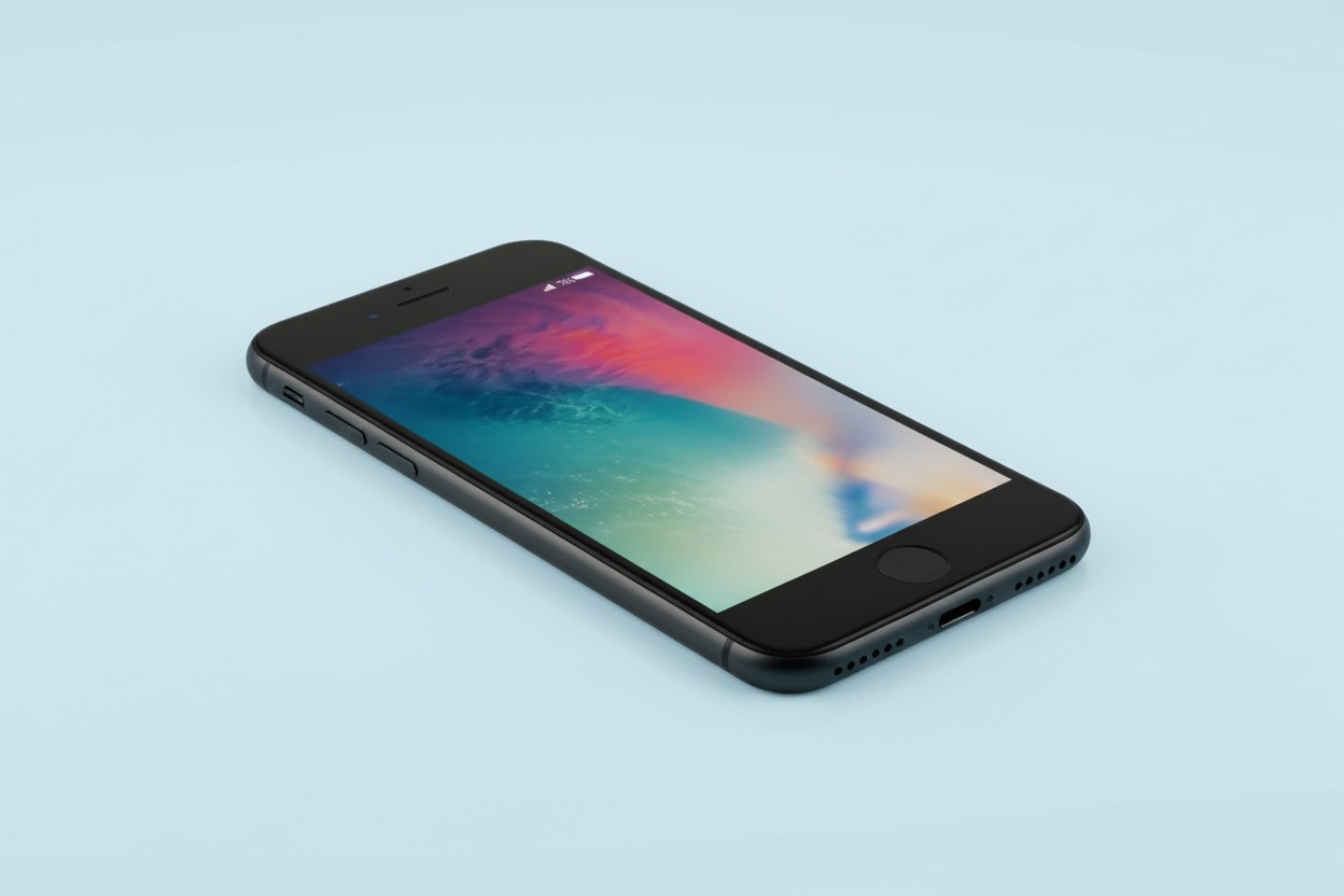 Apple iPhone SE 2nd Generation Black with light blue background