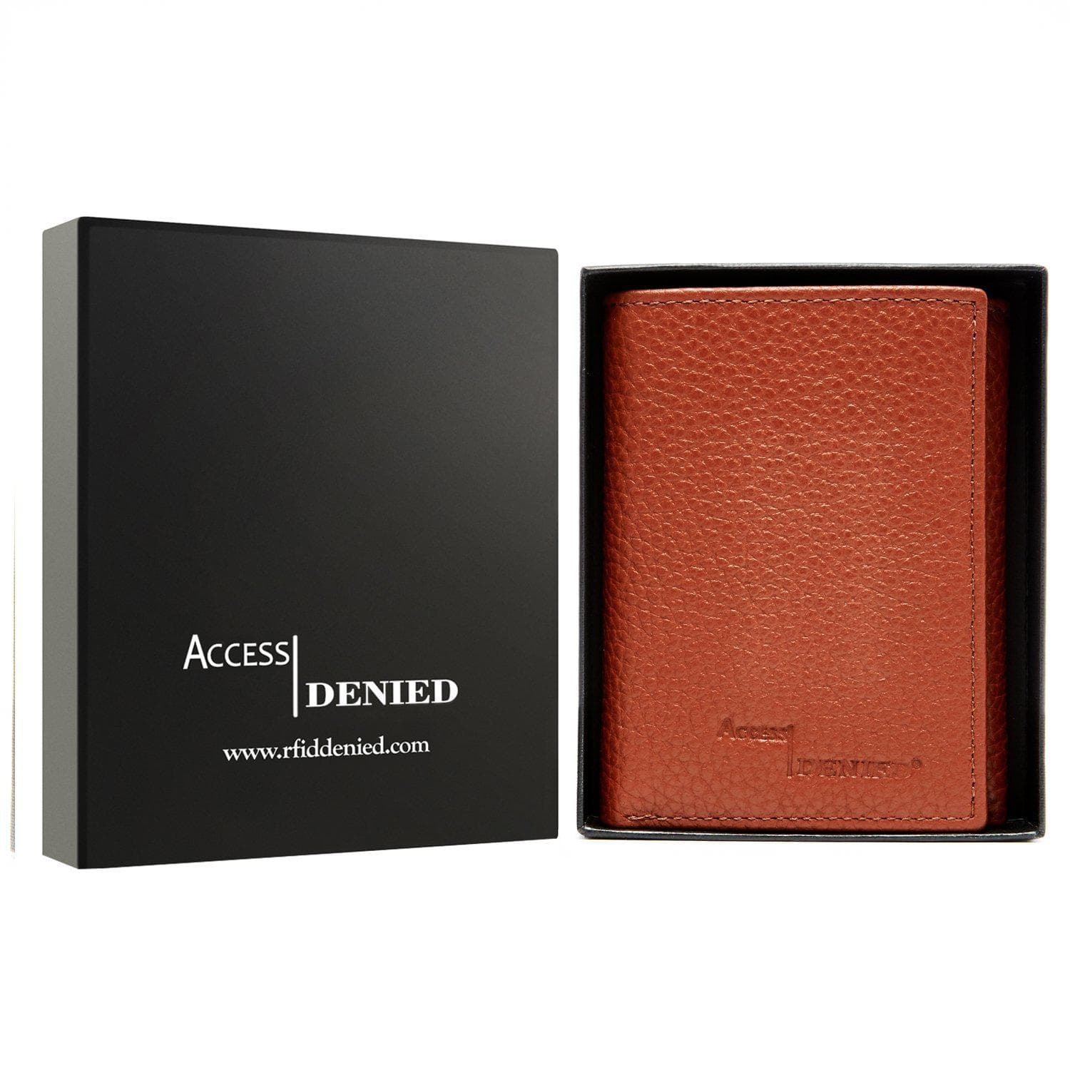 Genuine Leather Trifold Wallet – Flip-Up Dual ID Windows, RFID Blocking